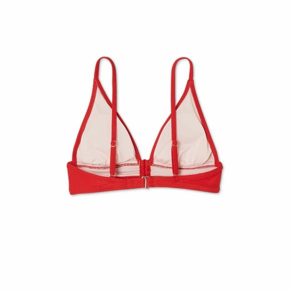 Women's Shade & Shore Longline Cinch Front Textured Bikini Top, Red, Medium 820 - Picture 2 of 8